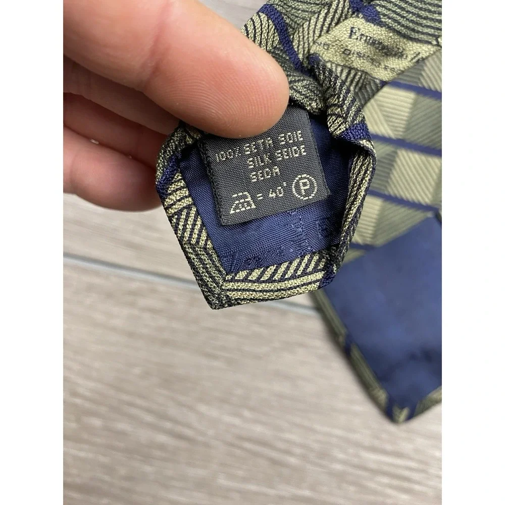 Ermenegildo Zegna Men's 100% Silk‎ Exclusive Design Geometric Necktie Green